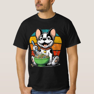 T-shirt Retro Mignonne French Bulldog Manger Céréale Pour 