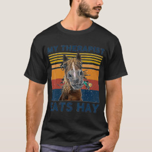 T-shirt Rétro Mon Thérapeute Mange Hay Cute Horse Flower F