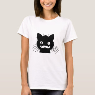T-SHIRT RÉTRO MOUSTACHE DRÔLE SUR KITTY NOIR