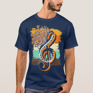 T-shirt Retro Musician Music Notes Piano Keys Treble