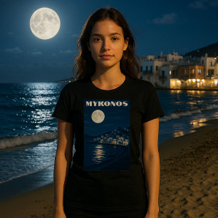 T-shirt Retro Mykonos Moon Vintage Art déco Voyage