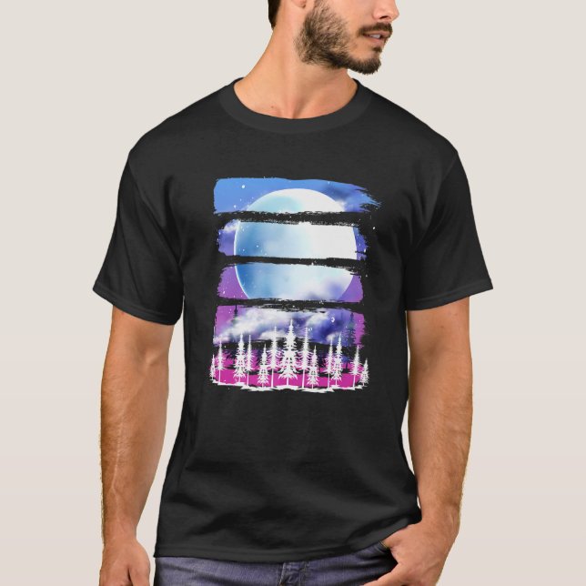 T-shirt Retro Nature Lover Forest Trees Pleine lune Lune (Devant)