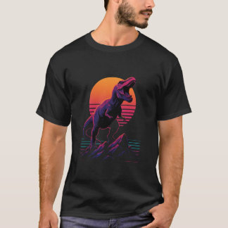T-shirt Retro Neon T-Rex Roar at Sunset