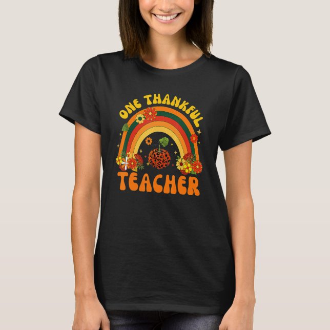 T-shirt Retro One Thankful Teacher Thanksgiving Fall Mens  (Devant)