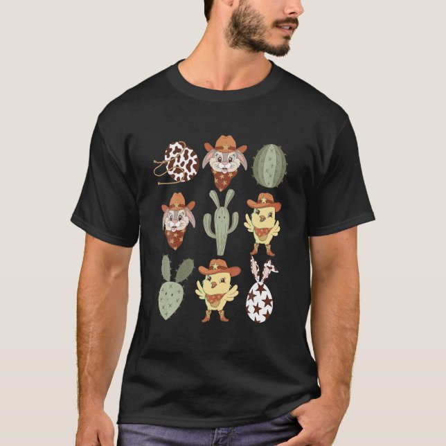 T-shirt Retro Ouest de la fête de Pâques Bunny Chick Howdy (Devant)