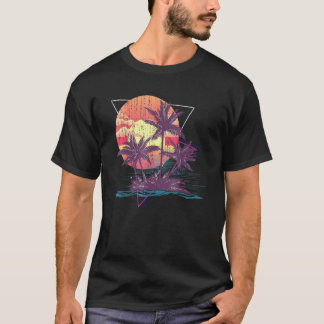 T-shirt Retro Palm Trees Beach Sunset Tropical Summer