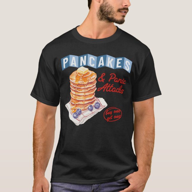 T-shirt Retro Pancakes And Panic Attacks Funny Breakfast W (Devant)