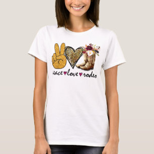 T-shirt Retro Peace Love Rodeo Cowboy Bottes Pays de l'Oue