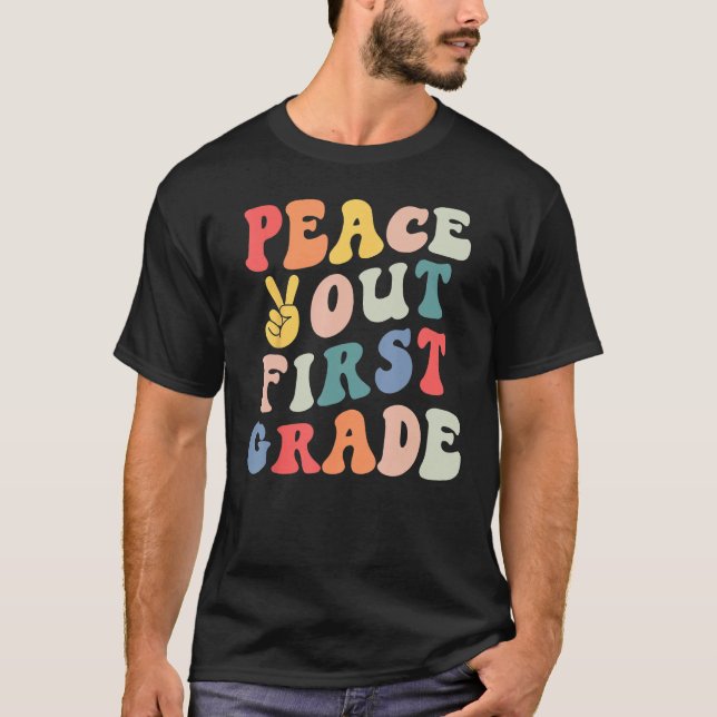 T-shirt Retro Peace Out First Grade Teacher Last Day Of Sc (Devant)