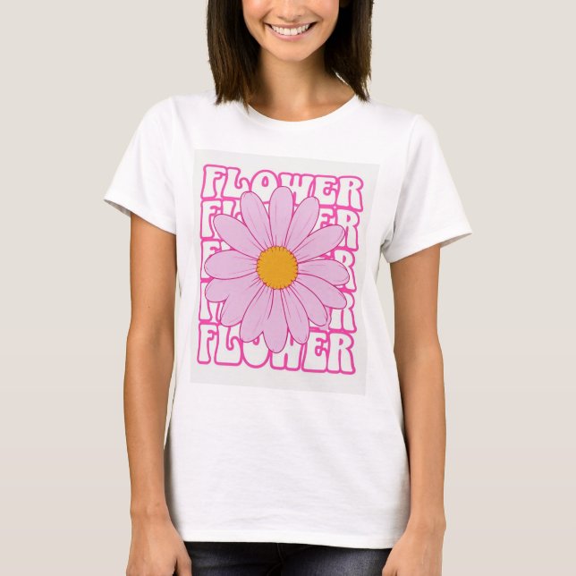 T-shirt Retro Pink Flower Graphic Design (Devant)