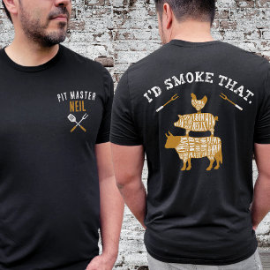 T-shirt Retro Pit Master Nom personnalisé Drôle Je fumerai