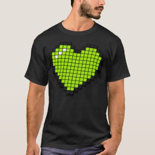 T-shirt Retro Pixel Coeur Neon Vert 3D RxTp