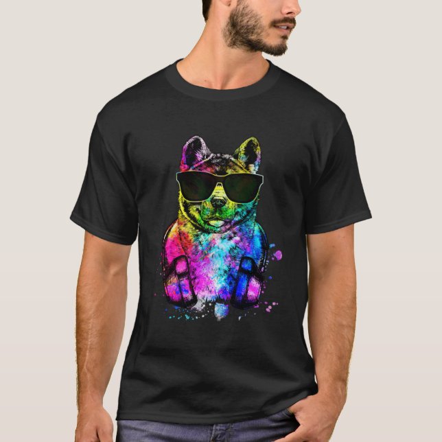T-shirt Retro Pop Akita Inu Dog Portrait with Headphones (Devant)
