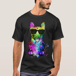 T-shirt Retro Pop Belgian Malinois Dog Portrait with Headp