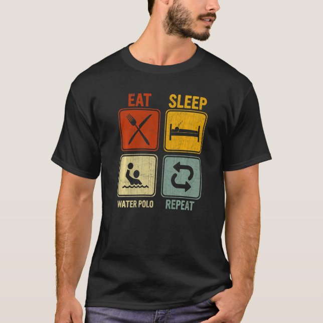T-shirt Rétro Pour Hommes Femmes Mangent Sleep Water Polo  (Devant)