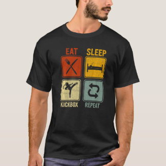 T-shirt Rétro Pour Kickboxing Manger Sleep Kickbox Répéter
