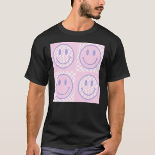 T-shirt Retro Purple Happy Face À damiers Motif tendance