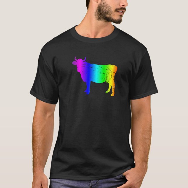 T-shirt Retro Rainbow Bull Silhouette Graphic (Devant)