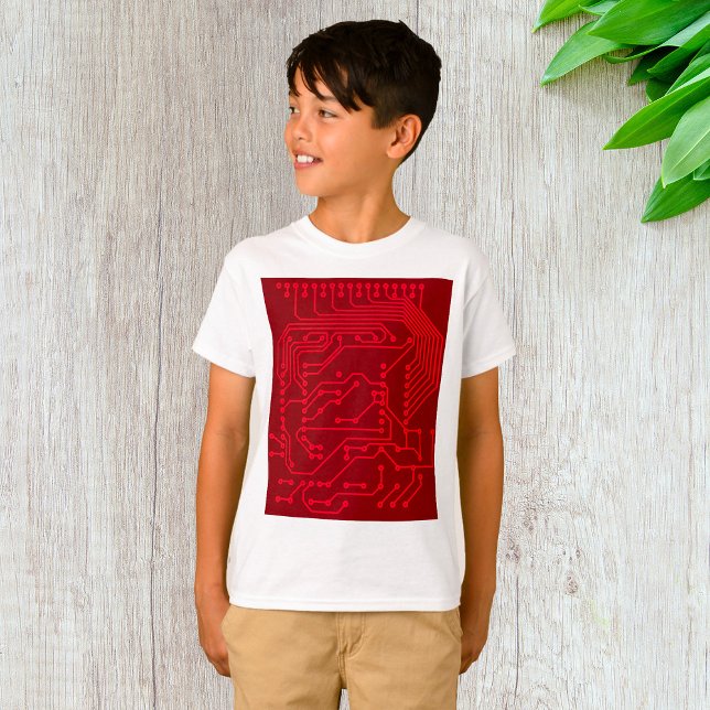 T-shirt Retro Red Circuit Board Tech Pattern (Créateur téléchargé)