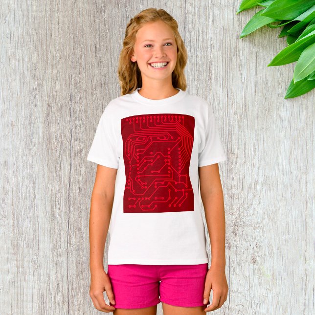 T-shirt Retro Red Circuit Board Tech Pattern (Créateur téléchargé)