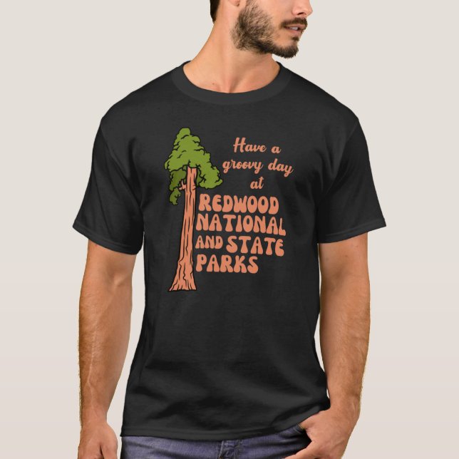 T-shirt Retro Redwood National and State Parks Orange Text (Devant)