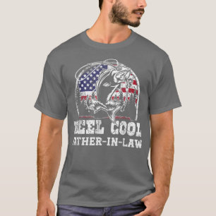 T-shirt Retro Reel Cool FatherInLaw, Fishing USA Flag, Fat