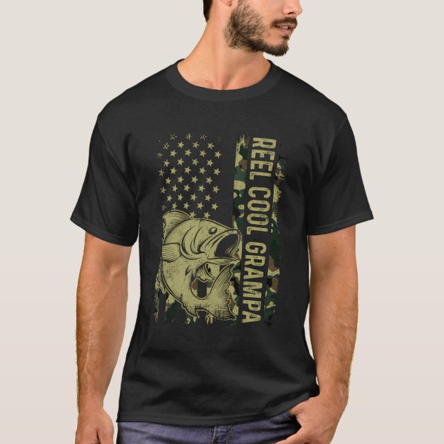 T-shirt Retro Reel Cool Grampa Camoufler Drapeau Américain (Devant)