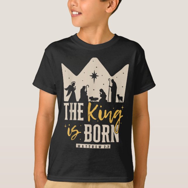 T-shirt Retro Religious Christmas The King Is Born Christi (Devant)