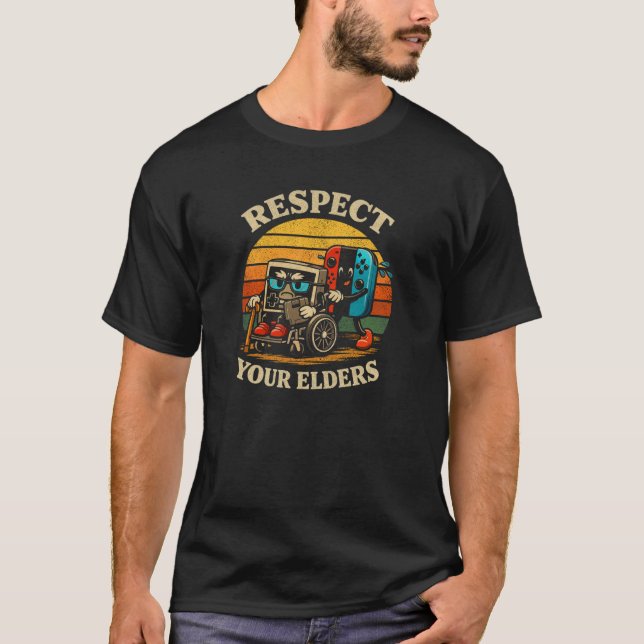 T-shirt Retro Respect Your Elders Gamer Art (Devant)