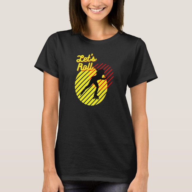 T-shirt Retro Roller Skating 80's 70's Roll Girl (Devant)