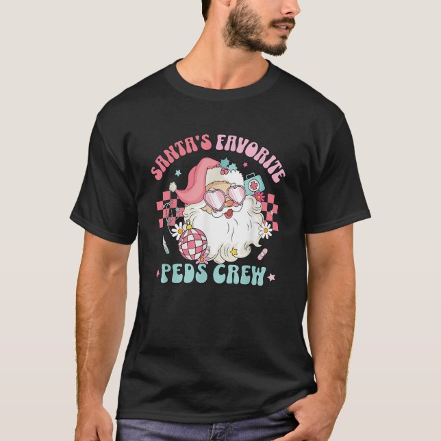 T-shirt Retro rose Noël Père Noël's Favori PEDS Nurse P (Devant)