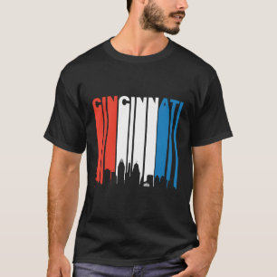 T-shirt Retro Rouge Blanc Bleu Cincinnati Oh Skyline Long
