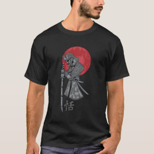 T-shirt Retro Samurai Guerrier Et Pleine lune Rouge