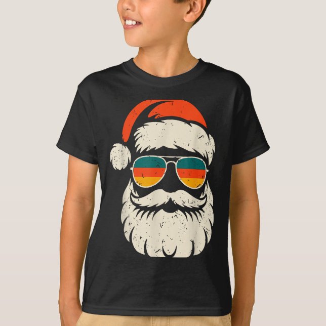 T-shirt Retro Santa Face Sungles Funny Christmas Family Ou (Devant)