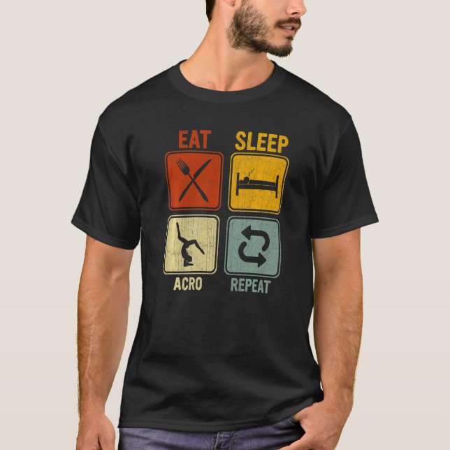 T-shirt Rétro Sarcastique Pour Gymnaste Mangez Sleep Acro  (Devant)