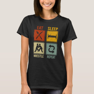 T-shirt Rétro Sarcastique Pour Wrestler Manger Sleep Rep