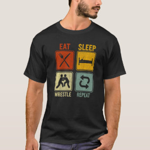 T-shirt Rétro Sarcastique Pour Wrestler Manger Sleep Rep