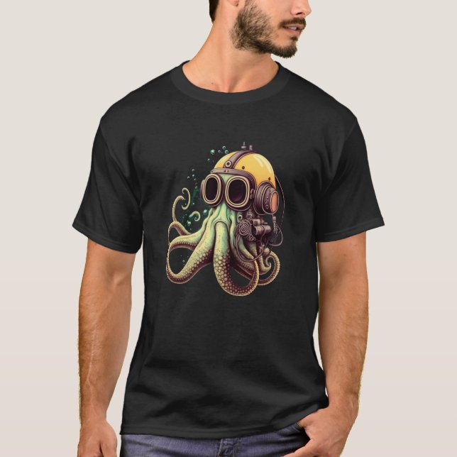 T-shirt Retro Scuba Diver Conception Octopus Hel (Devant)