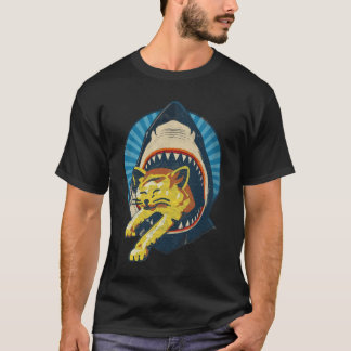 T-shirt Retro Shark Eating Cat Ocean Predator Attack Anima