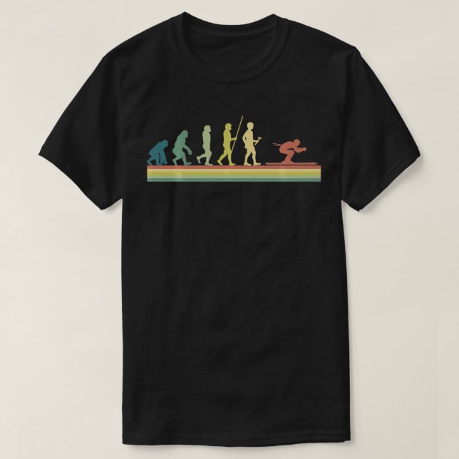 T-shirt Retro Ski Humain Evolution Drôle Cadeau Ski skieur (Design devant)