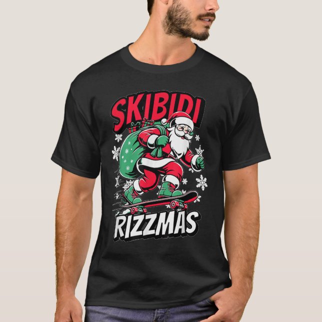 T-shirt Retro Skibidi Rizzmas Santa Clause Skate Board (Devant)