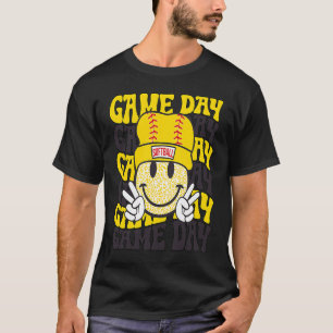 T-shirt Retro Smile Face Softball Jour Vibes Softball