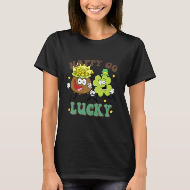 T-shirt Retro St Patrick's Day Happy Go Lucky Pot Of Gold  (Devant)