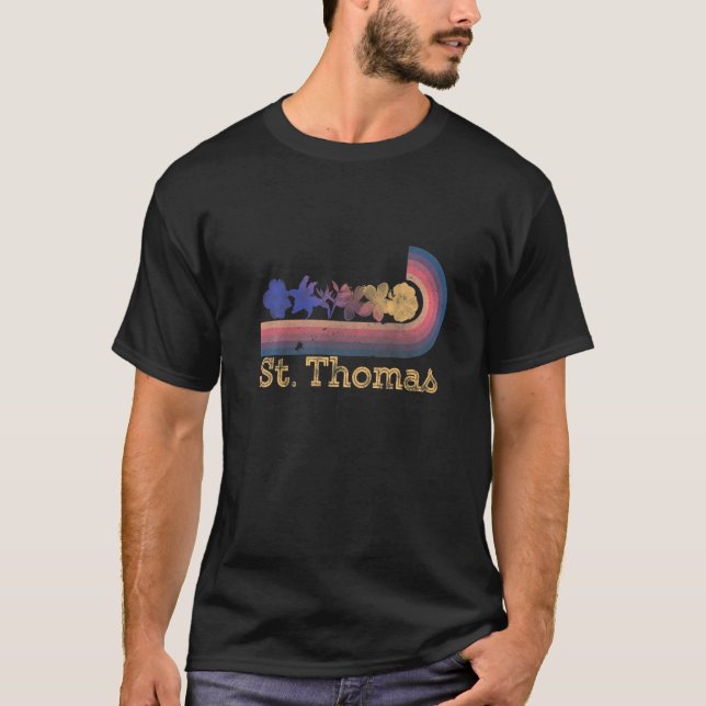 T-shirt Retro St Thomas Tropical Flowers 80's Style Surfin (Devant)