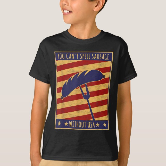 T-shirt Retro Ster You Can't Spell Sausage Without Usa  (Devant)