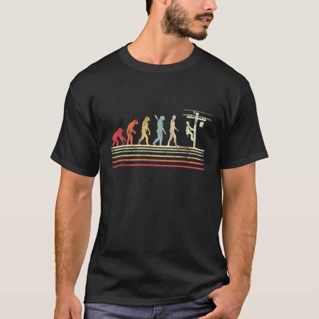 T-shirt Retro style Cool Evolution Of Lineman Electrician  (Devant)