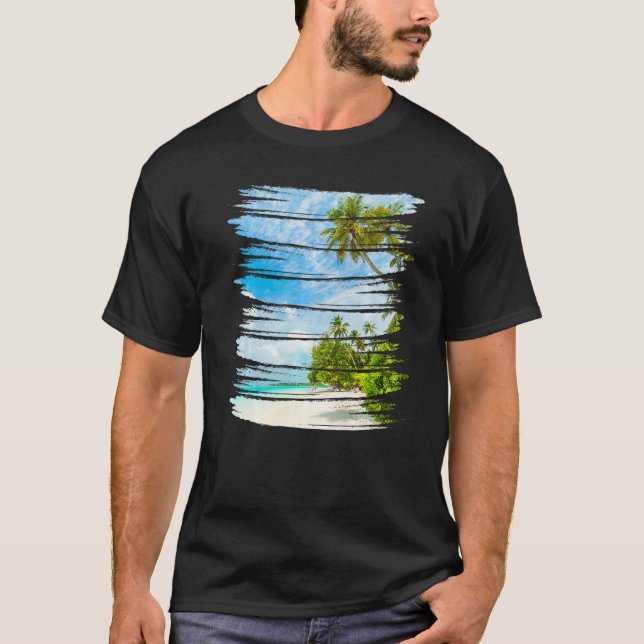 T-shirt Retro Style Tropical Beach Sunset Island Palm Tree (Devant)