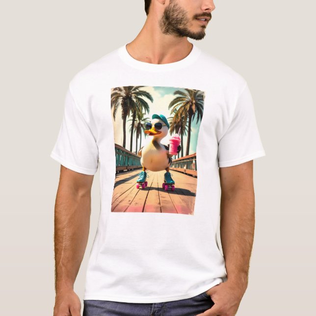 T-shirt Retro Summer Funny Roller Duck  (Devant)