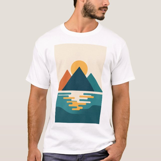 T-shirt Retro Sun & Mountain Waves Tee - Viral Aesthétique (Devant)