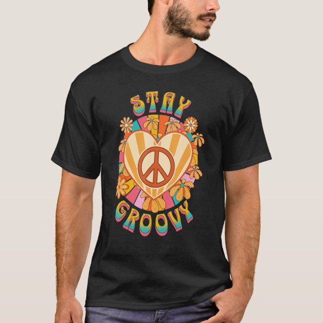 T-shirt Retro Sunflower Hippie Stay Groovy Positive Mind H (Devant)